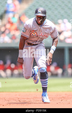 Baltimore, MD, USA. 17th June, 2018. Miami Marlins first baseman Justin  Bour (41) walks to the dugout before the start of MLB action between the  Miami Marlins and the Baltimore Orioles at