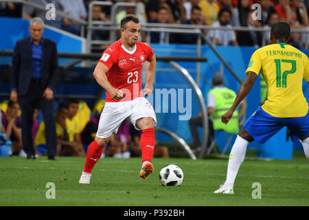 Rostov On Don, Russland. 17th June, 2018. Xherdan SHAQIRI (SUI) on the ball, action, individual action, single image, cut out, full body, whole figure. Brazil (BRA) -Switzerland (SUI) 1-1, Preliminary Round, Group E, match 09, on 17.06.2018 in Rostov-on-Don, Rostov Arena. Football World Cup 2018 in Russia from 14.06. - 15.07.2018. | usage worldwide Credit: dpa/Alamy Live News Stock Photo