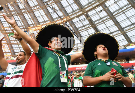 17 June 2018, Russia, Moscow, Soccer, FIFA World Cup, Group F, Matchday 1 of 3, Germany vs Mexico at the Luzhniki Stadium: Fans of Mexico cheering. Photo: Ina Fassbender/dpa Stock Photo