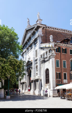 Front facade and entrance of the Chiesa (church) di San Vidal, San Marco, Venice,  Veneto, Italy. Deconsecrated, now a concert hall for Vivaldi music Stock Photo