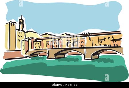 vector illustration of Ponte Vecchio in Florence Stock Vector