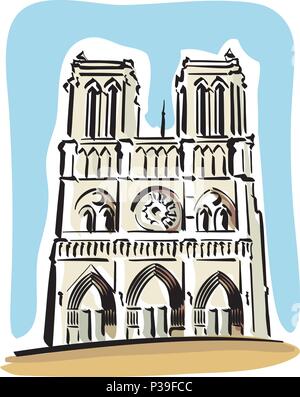 vector illustration of Notre Dame de Paris Stock Vector