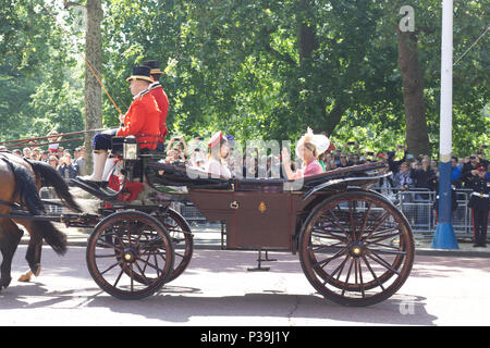 Princess Eugenie and Sophie, Countess of Wessex joined in the carriage by Princess Beatrice and lady Louise Windsor Stock Photo