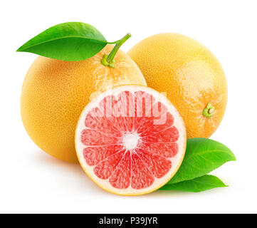 Isolated citrus fruits. Two and a half grapefruits isolated on white background with clipping path Stock Photo