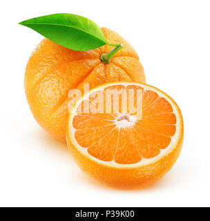 Isolated oranges. Cut fruits isolated on white background with clipping path Stock Photo