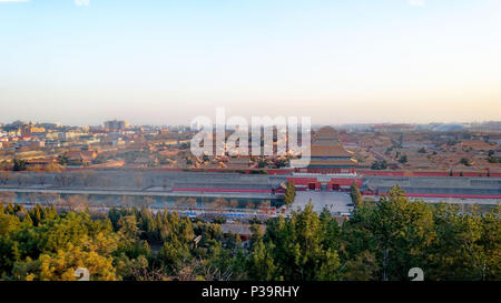 BEIJING, CHINA - MARCH 11, 2016: An aerial bird view of the architecture building and decoration of the Forbidden City in Beijing, China. Stock Photo