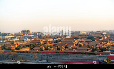 BEIJING, CHINA - MARCH 11, 2016: An aerial bird view of the architecture building and decoration of the Forbidden City in Beijing, China. Stock Photo