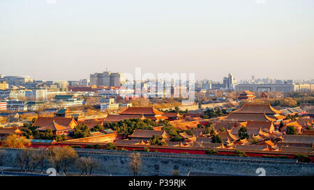 BEIJING, CHINA - MARCH 11, 2016: An aerial bird view of the architecture building and decoration of the Forbidden City in Beijing, China. Stock Photo