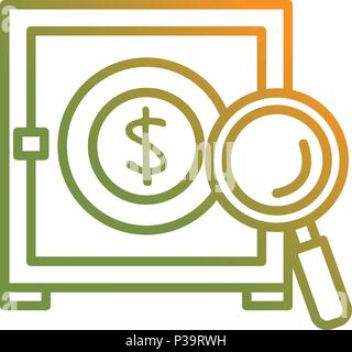 safe box money with magnifying glass vector illustration design Stock ...