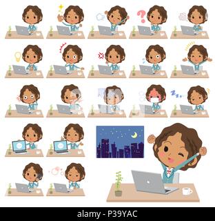 A set of School girl on desk work. There are various actions such as feelings and fatigue. It's vector art so it's easy to edit. Stock Vector