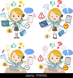 A set of School girl who perform multitasking in the school. There are things to do smoothly and a pattern that is in a panic. It's vector art so it's Stock Vector