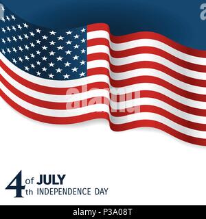 banner to the US Independence Day. Waving flag of united states close-up on a blue and white background Stock Vector