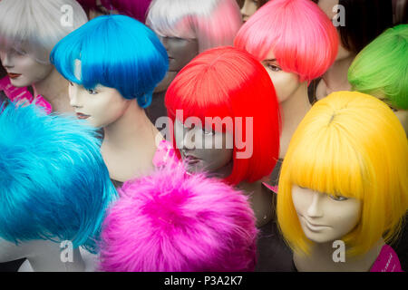 Amsterdam, Netherlands, colorful wigs on the Albert Cuypmarkt Stock Photo