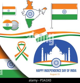 Independence Day icons set, Creative vector illustration in National Flag colour, Concept for Independence Day celebration. Stock Vector