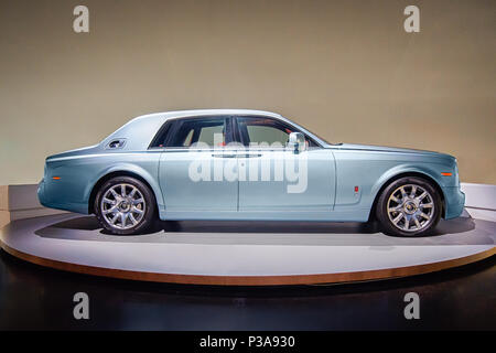 MUNICH, GERMANY-APRIL 4, 2017: 2003 Rolls-Royce Phantom in the BMW Museum (Side view). Stock Photo