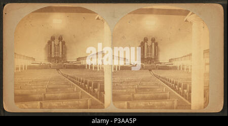 . Interior of Mormon Tabernacle, height of organ 48 feet, will seat 12,000 persons, Salt Lake City. Alternate Title: Views of the Great West from the Missouri River to the Pacific Ocean, Utah series. (?) . Interior view of the Salt Lake Tabernacle of The Church of Jesus Christ of Latter-day Saints.  Coverage: 1863?-1880?. Source Imprint: Salt Lake City, Utah : C. R. Savage, 1863?-1880?. Digital item published 1-25-2006; updated 2-13-2009. 156 Interior of Mormon Tabernacle, height of organ 48 feet, will seat 12,000 persons, Salt Lake City, by Savage, C. R. (Charles Roscoe), 1832-1909 Stock Photo