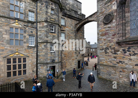 Tourists in the grounds of Edinburgh Castle, Edinburgh old town, UNESCO World Heritage site, Edinburgh Scotland UK Stock Photo