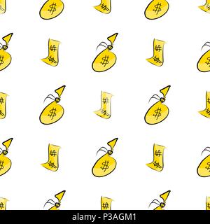 Seamless decorative hand drawn money or cash art illustrations. Good for design texture & background. Cartoon style vector graphic. Stock Vector
