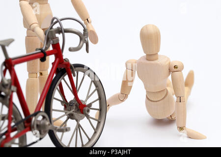 Bicycle and person collision accident on the street Stock Photo