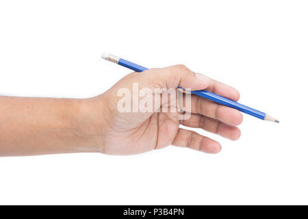 Hand holding a pencil isolated on white background Stock Photo