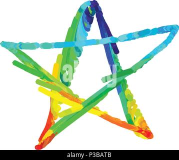 Rainbow star on the paper, grunge background vector. Ink splatter, blots, spot elements. Watercolor paint splashes pattern, fluid stains spots backgro Stock Vector