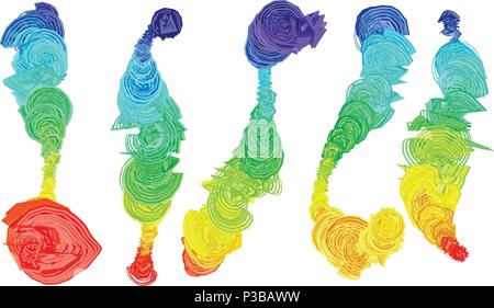 Rainbow splatter on the paper, grunge background vector. Ink splatter, blots, spot elements. Watercolor paint splashes pattern, fluid stains spots bac Stock Vector