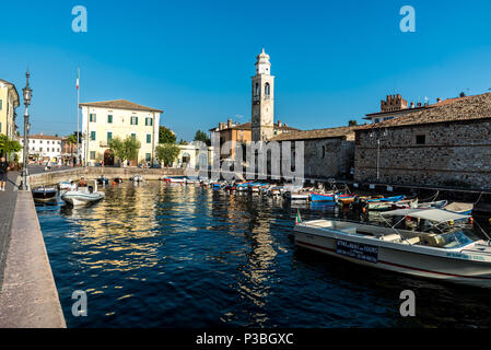 Romantic harbor of Lazise, lake garda in Italy Stock Photo