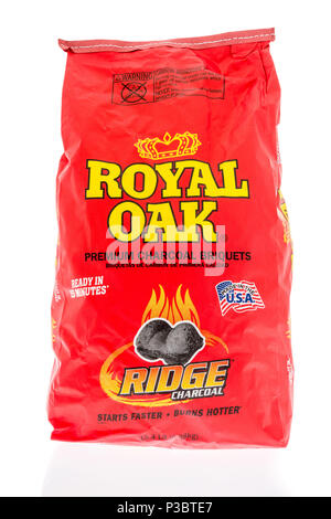 Winneconne, WI - 15 June 2018: A bag Royal Oak premium charcoal bisquets on an isolated background. Stock Photo