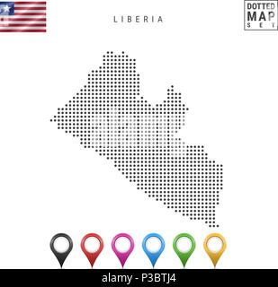 Dots Pattern Vector Map of Liberia. Stylized Silhouette of Liberia. Flag of Liberia. Set of Multicolored Map Markers Stock Vector