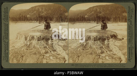 . Ominous Bubbling and boiling in the 'Devil's Punch Bowl,' Yellowstone Park, U.S.A.  Coverage: 1901, 1903, 1904. Source Imprint: New York : Underwood & Underwood, 1901, 1903, 1904.. Digital item published 3-9-2006; updated 2-12-2009. 222 Ominous Bubbling and boiling in the 'Devil's Punch Bowl,' Yellowstone Park, U.S.A, by Underwood &amp; Underwood Stock Photo