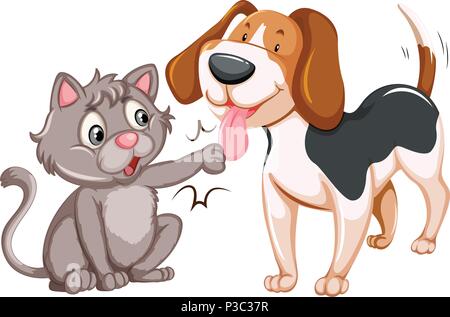 Friendly Cat and Dog on White Background illustration Stock Vector