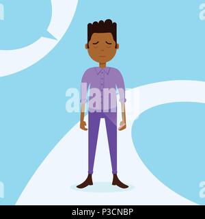 african teen boy character grieved hold phone male violet suit template for design work and animation on blue background full length flat person Stock Vector