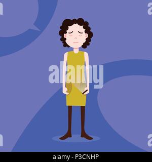 teen girl character grieved hold phone female template for design work and animation on blue background full length flat person Stock Vector