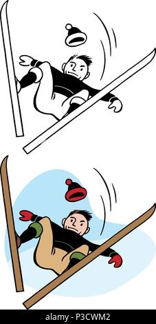 cartoon skier crash