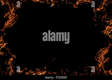 black background on fire. a sign for advertising. copy space. fire frame Stock Photo