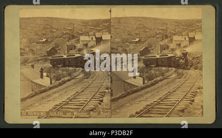 . Running gulch, on the Wonder Rail Road. Alternate Title: Weitfle's Views on Colorado Central R.R. from Black Hawk to Central City. 12.  Depicted date: 1878. Coverage: 1878. Digital item published 10-24-2005; updated 2-12-2009. 260 Running gulch, on the Wonder Rail Road, by Weitfle, Charles, 1836-1921 Stock Photo