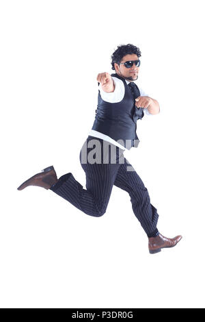 stylish DJ in sunglasses takes the dance break.photo on white background Stock Photo