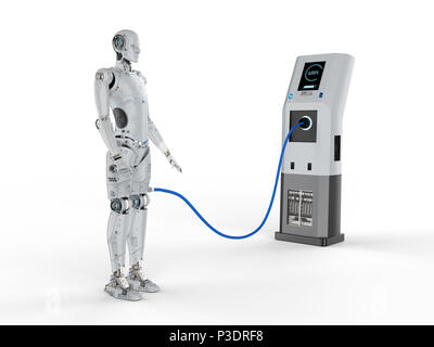 3d rendering robot charge with electric charging station Stock Photo