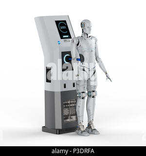 3d rendering robot charge with electric charging station Stock Photo