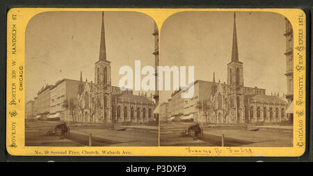 . Second Presbyterian Church, Wabash Avenue. Combination views: [before and after fire]. Alternate Title: Great fire in Chicago, Oct. 9, 1871; Chicago and vicinity, new series, 1871. 28.  Coverage: 1871. Source Imprint: Chicago, Ill. : Lovejoy & Foster, 1871.. Digital item published 6-15-2005; updated 2-12-2009. 266 Second Presbyterian Church, Wabash Avenue. Combination views - (before and after fire), by Lovejoy &amp; Foster Stock Photo