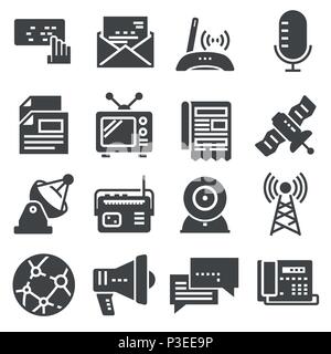 Media and communication icons set on white background Stock Vector