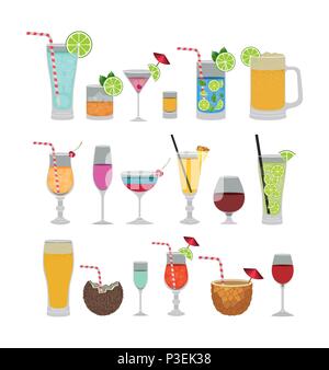 tropical cocktails set icons Stock Vector