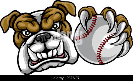 Bulldog Dog Holding Baseball Ball Sports Mascot Stock Vector