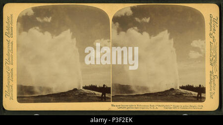 . The most famous sight in Yellowstone Park, 'Old Faithful' Geysor in action.  Coverage: 1875?-1920?. Source Imprint: 1875?-1920?. Digital item published 1-25-2006; updated 6-4-2009. 314 The most famous sight in Yellowstone Park, 'Old Faithful' Geysor in action, by Underwood &amp; Underwood Stock Photo