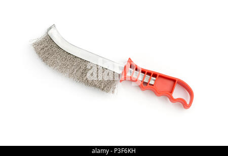 wire brush with red handle, isolated on white Stock Photo