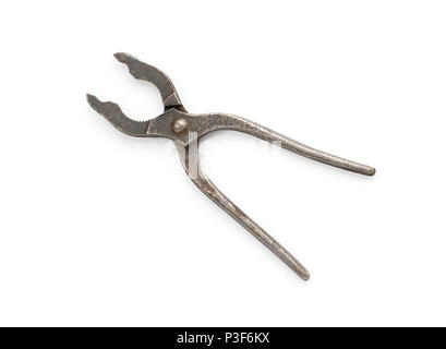 rusty vintage alligator wrench, isolated on white Stock Photo