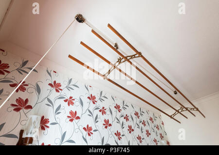 An old fashioned sheila maid (clothes airer) in a terraced house in the north of England. Stock Photo