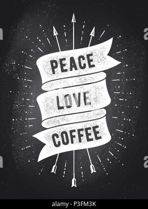 Peace, Love, Coffee. Vintage ribbon banner Stock Vector