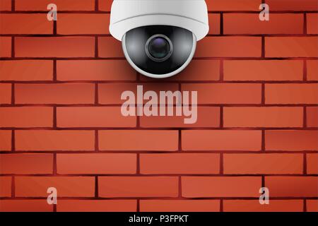CCTV security camera on brick wall Stock Vector