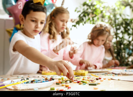 mosaic puzzle art for kids, children's creative game. Stock Photo